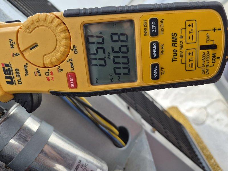 Completed standard tune-up and inspection on air conditioning system. Performed electrical diagnostics using multimeter to verify system voltage and amperage readings. Inspected blower wheel assembly, noting dust accumulation on blades typical of normal operation. Customer to provide replacement filter for system. Unit operating within normal parameters at time of service completion.