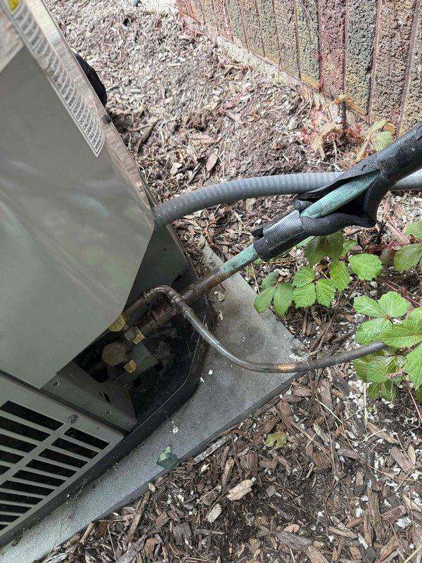 Performed warranty leak inspection on residential HVAC system using electronic sniffer, UV light, and bubble solution after UV dye was previously injected into the refrigerant system. Thoroughly checked all refrigerant line connections, fittings, and the outdoor condensing unit for potential leaks with no issues detected at this time.