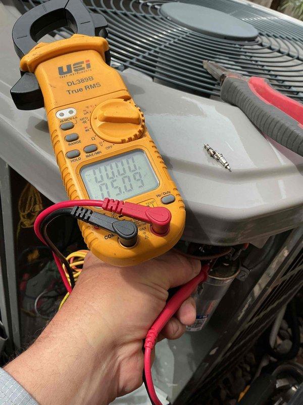 Performed comprehensive clean and check maintenance on two air conditioning systems per agreement terms. Conducted electrical diagnostics using digital multimeter on indoor air handler unit, testing voltage and verifying proper electrical connections at condensate drain system. Measured and recorded amperage draw on outdoor condenser unit using clamp meter to confirm compressor and fan motor operating within manufacturer specifications.