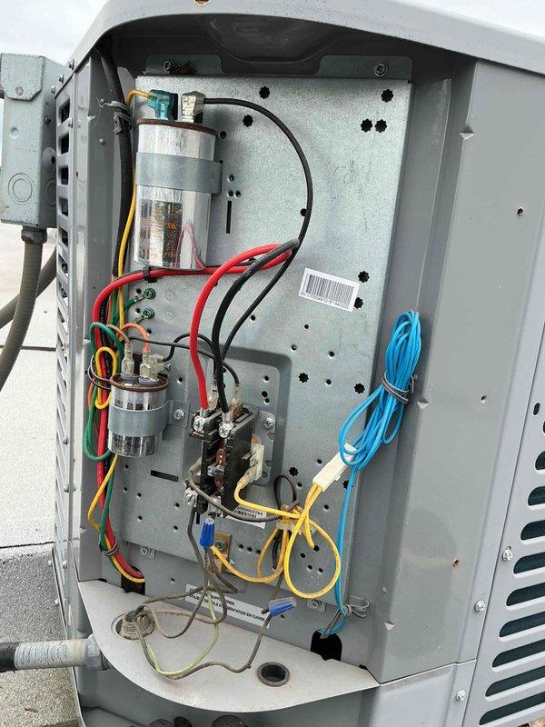 Completed HVAC tune-up service on split system at unit 306. System was found operating without an air filter installed. Performed standard maintenance procedures, inspected electrical components including capacitor and contactor, verified all wiring connections, and installed replacement air filter to restore proper system operation and airflow protection.
