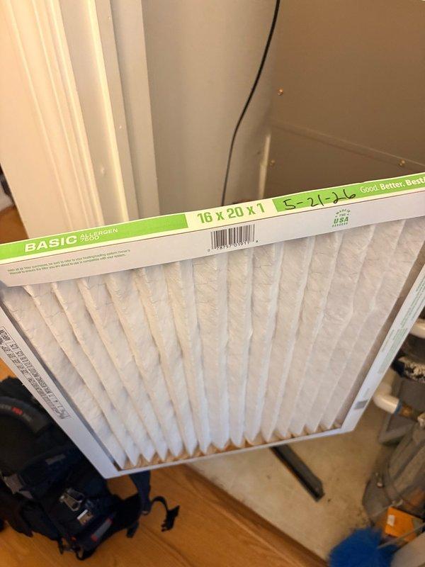 Performed routine maintenance tune-up on single-system HVAC unit. Replaced standard 16x20x1 pleated air filter and inspected air return grilles for proper airflow. System checked and confirmed operational.