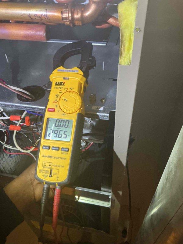 Performed routine maintenance on residential HVAC system including air conditioning unit and air handler. Conducted clean and check inspection of all components, replaced air filter, and verified system operation with digital diagnostic equipment. Temperature and electrical measurements confirmed system operating within normal parameters with no deficiencies noted.