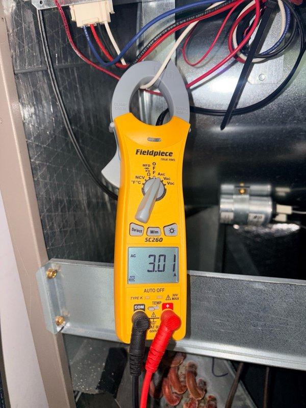 Completed preventive maintenance tune-up on residential air conditioning system and air handler. Performed comprehensive system inspection, checked electrical connections and contactor operation, verified compressor amperage at 3.0 amps indicating proper operation, and replaced 12x20x1 air filter. System cleaned and checked, found operating within normal parameters with no deficiencies noted.