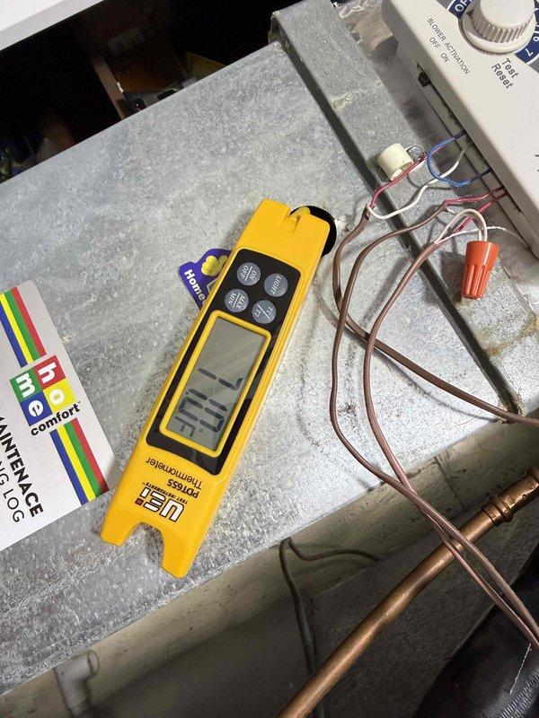 Completed comprehensive Clean and Check maintenance service on HVAC system per Comfort Plan agreement. Performed thorough inspection of furnace unit including blower motor assembly, gas valve components, control board, electrical connections, and refrigerant lines. All components found operating within normal parameters, temperatures verified with infrared thermometer, and unit returned to service in proper working condition.