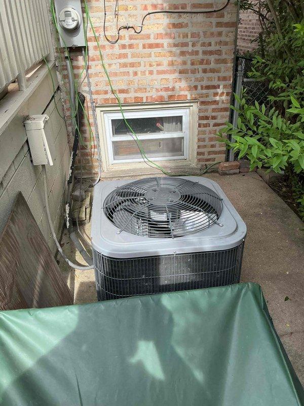 Responded to no cooling complaint on 3-year-old residential air conditioning system with intermittent cooling issues. Performed UV leak detection procedure on refrigeration system, identifying fluorescent dye tracer at filter drier connections indicating potential refrigerant leak. Continued diagnostic labor from previous service visit as part of ongoing troubleshooting for intermittent system performance.