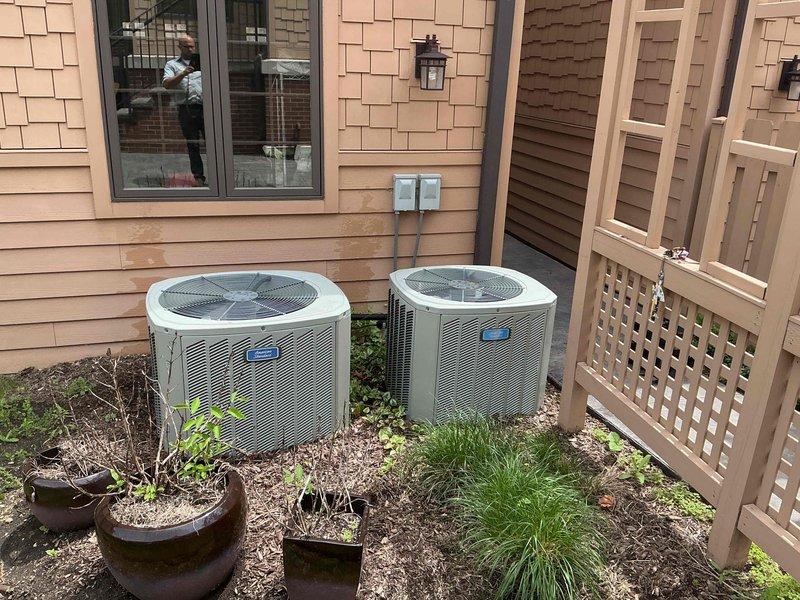 Completed comprehensive preventive maintenance on two residential air conditioning condensing units located at exterior of home. Performed standard tune-up procedures on both systems including inspection of condenser coils, fan motor operation, refrigerant levels, electrical connections, and contactor assemblies. Verified proper airflow through both units, checked amperage draws on compressor and fan motors, and ensured all safety controls were functioning correctly. Both units operating within normal parameters with no immediate repairs required at time of service.