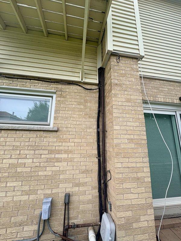Responded to no cooling complaint on second floor system. Upon arrival, found thermostat set to cooling mode at 67 degrees with inside temperature reading 80 degrees, indicating system was calling for cooling but not achieving setpoint. Performed diagnostic evaluation of outdoor condensing unit and indoor air handler to identify cause of cooling failure and restore proper operation to second floor HVAC system.