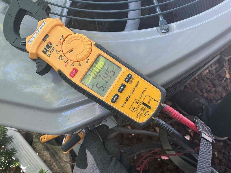 Completed spring preventive maintenance on air conditioning system per comfort plan agreement. Performed comprehensive clean and check procedures including electrical diagnostics with clamp meter readings showing 120.05 volts and 125.7°F temperature measurements on outdoor condensing unit. System operating within normal parameters upon completion of service.