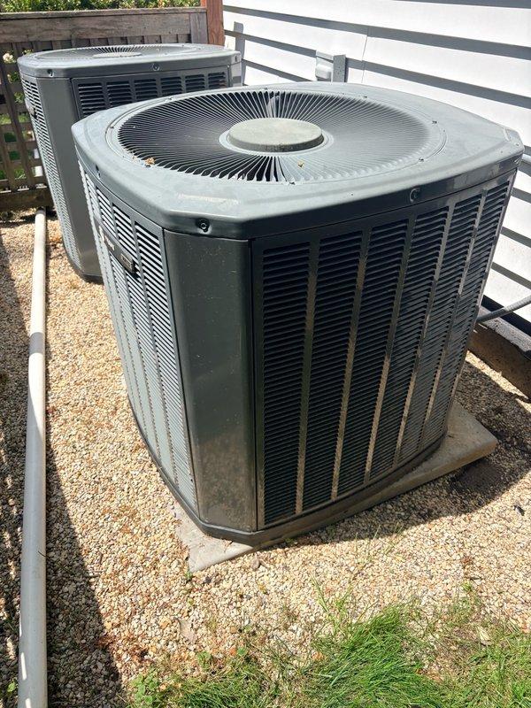 Completed spring preventative maintenance and clean-and-check service on two residential air conditioning systems per Comfort Plan agreement. Performed comprehensive inspection of both outdoor condenser units, including cleaning of coils, verification of refrigerant levels, electrical connections testing, and operational assessment to ensure optimal cooling performance for the upcoming season.