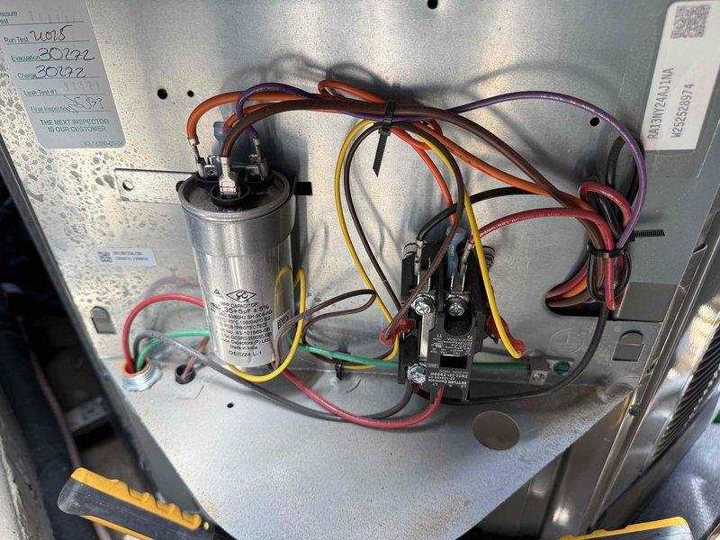 Completed comprehensive tune-up and maintenance on single-zone residential HVAC system including furnace and air conditioning unit. Inspected and tested electrical components including capacitor and contactor, verified all wire connections secure, checked system operation, and documented equipment condition with photos. Customer expressed interest in humidity control solutions for future consideration.