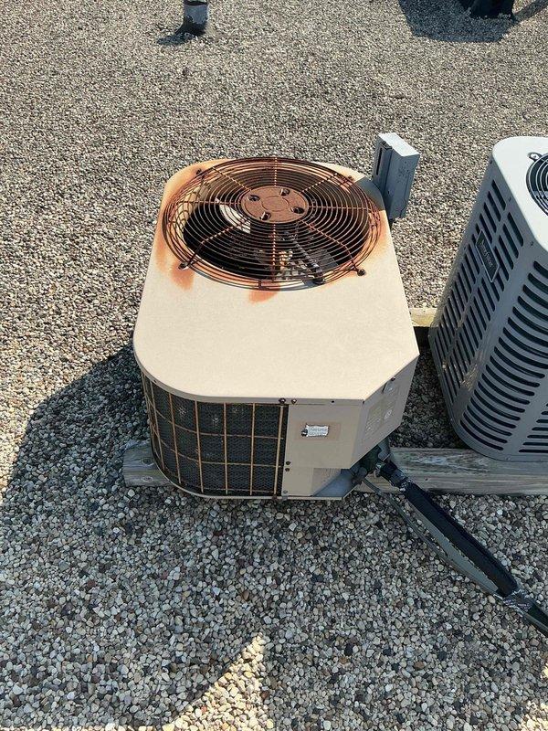 Completed full HVAC system replacement including disconnection and proper disposal of existing air handler with hydronic coil from mechanical closet and rooftop condenser per EPA guidelines. Installed new ADP 1.5-2.0 ton air handler with hydronic coil in mechanical closet, fabricated necessary sheet metal transitions, and connected to existing supply/return ductwork and electrical systems. Installed new Lennox 13 SEER2 ML13KC1-024-230 2.0 ton condensing unit on roof in same location as previous unit, flushed and connected to existing copper lineset, evacuated system to remove moisture, charged with Virgin R-454B refrigerant per manufacturer specifications, and installed new Honeywell T4 thermostat. Performed complete system startup, testing, and final adjustments to ensure proper operation of all components.