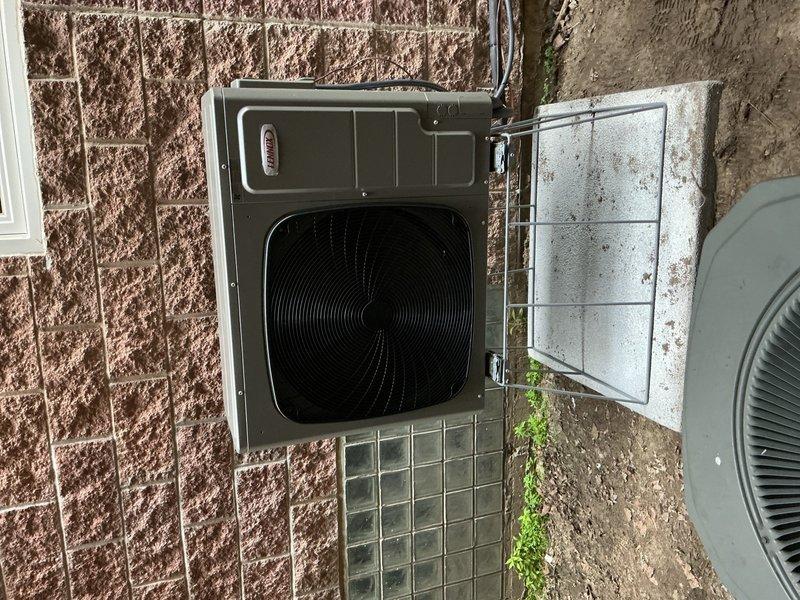 Completed full HVAC system replacement including removal and disposal of existing forced air furnace and air conditioning system. Installed new Lennox SLP99UH090XV36CK 99% efficiency 88,000 BTU gas furnace (Cat #26J91) with connections to existing supply/return ductwork, gas line, electrical circuit, and exhaust system with necessary sheet metal transitions. Reclaimed refrigerant from old AC system and installed new Lennox EL18KSLV-036 3-ton variable speed heat pump condenser (Cat #28V26) on leveled pad with pea gravel and new matching evaporator coil. Connected system to existing copper refrigerant lines, evacuated system to remove moisture and air, and charged with R454B refrigerant to manufacturer specifications. Performed complete system startup, testing, adjustment, and safety inspection on all equipment to verify proper operation of both heating and cooling systems.