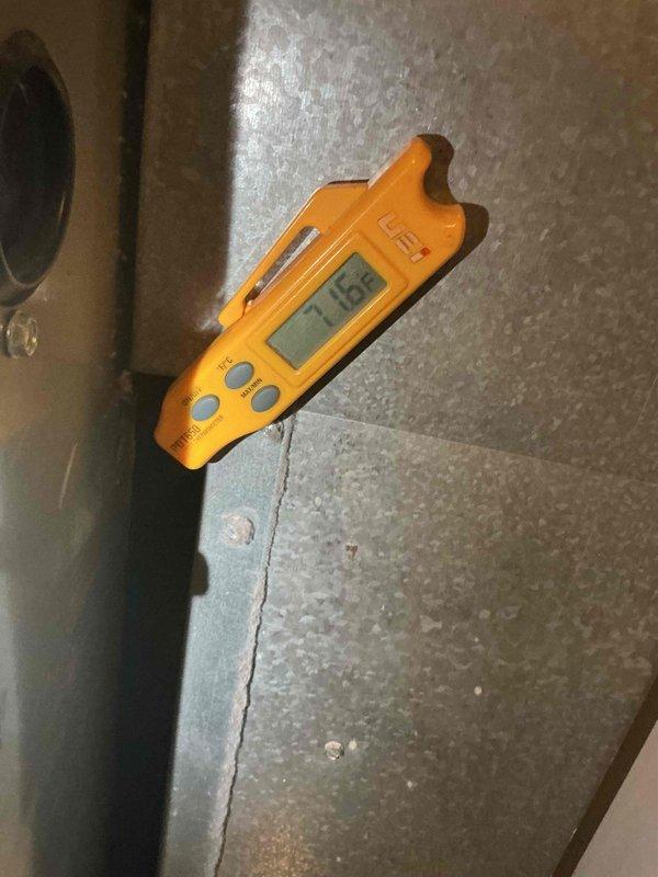 Completed spring preventive maintenance and clean and check service on rooftop commercial air conditioning system per maintenance agreement protocol. Performed comprehensive inspection of condenser unit, verified electrical connections and disconnect boxes, measured system temperatures with digital instrumentation recording -19.5°F temperature differential indicating proper refrigerant charge and cooling performance, and confirmed all mechanical components operating within manufacturer specifications.