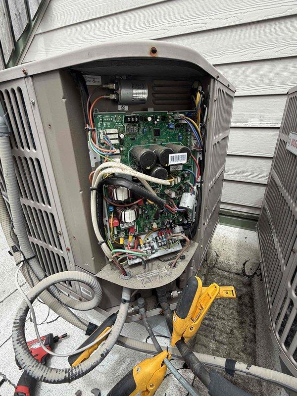 Completed spring preventive maintenance and clean and check service on two Carrier air conditioning systems per Good Contractor Plan protocol. Performed comprehensive inspection of both outdoor condensing units, including electrical components, control boards, capacitors, and refrigerant line connections. All circuit boards, capacitors, and electrical connections were inspected and found to be in operational condition with proper wiring integrity maintained throughout both systems.