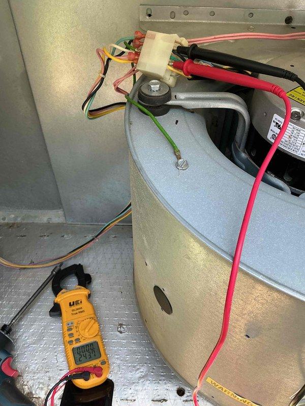 Replaced defective circuit board on commercial Goodman HVAC unit. Performed diagnostic testing with multimeter to verify electrical continuity and proper motor operation before and after board replacement. Unit restored to full operational status with blower motor functioning correctly.