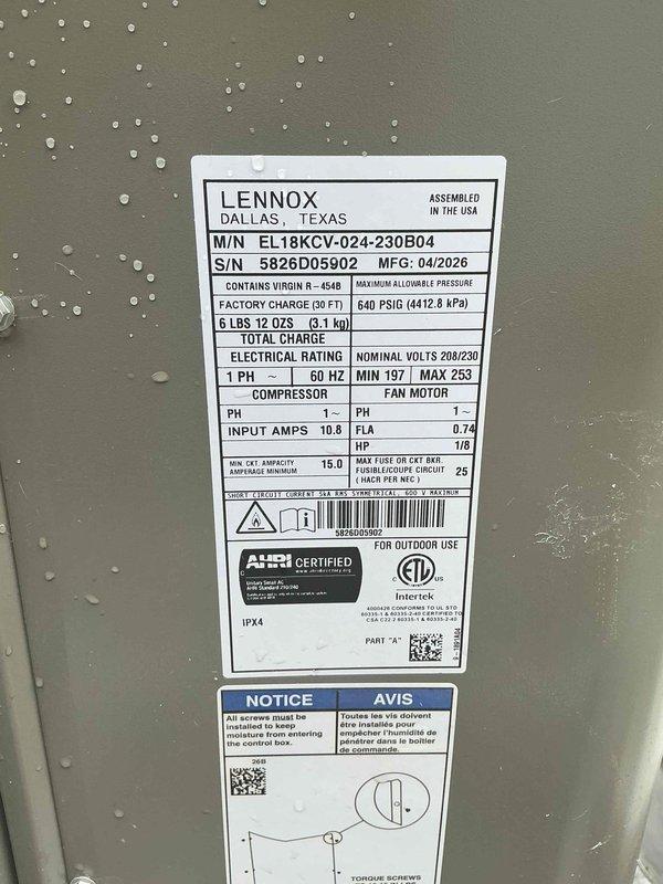 # Complete HVAC System Replacement

Completed full residential HVAC system replacement including furnace, air conditioning condenser, evaporator coil, thermostat, and surge protector installation.

## Heating System Installation

Disconnected and removed existing forced air furnace from service. Installed new Lennox SL280UH070V36AK 80% AFUE two-stage variable speed gas furnace (Cat #26C63). Connected unit to existing supply and return air ductwork with necessary sheet metal transitions fabricated on-site. Attached furnace to existing natural gas line and electrical circuit. Connected to existing exhaust venting system. Performed complete startup procedures, operational testing, and safety inspection to verify proper combustion, airflow, and system performance. Unit covered by 12-year parts warranty and 12-year extended labor agreement.

## Air Conditioning System Installation

Reclaimed refrigerant from existing air conditioning condenser, evaporator coil, and copper line-set per EPA r