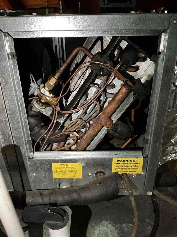 Completed comprehensive tune-up maintenance on residential HVAC system per customer's afternoon appointment preference. Performed full inspection of air handler and condensing unit, including examination of copper refrigerant lines showing normal age-related patina, brass fittings, and connections. Verified supply air temperature at ductwork reading 78.0°F during system operation. All mechanical components, refrigerant piping, and insulated lines inspected and found operational. System tested and confirmed functioning within normal parameters.