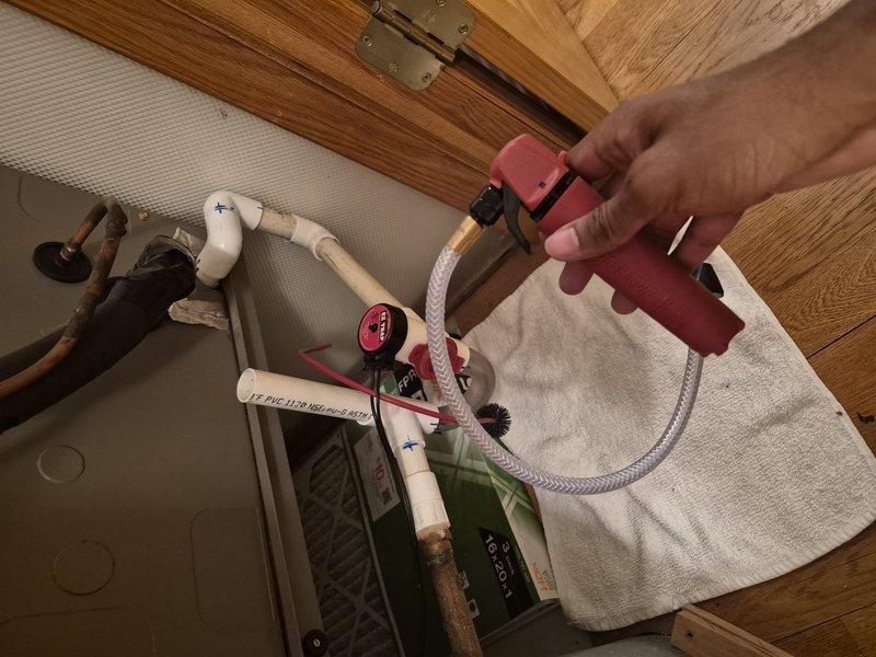 Responded to service call for air conditioning system shutting off after approximately 15 minutes of operation. Performed diagnostic evaluation to identify cause of short cycling issue. Conducted pressure testing on refrigerant lines using manifold gauges to check system pressures and identify potential refrigerant leaks or restriction points. Documented equipment information and system configuration for service records.