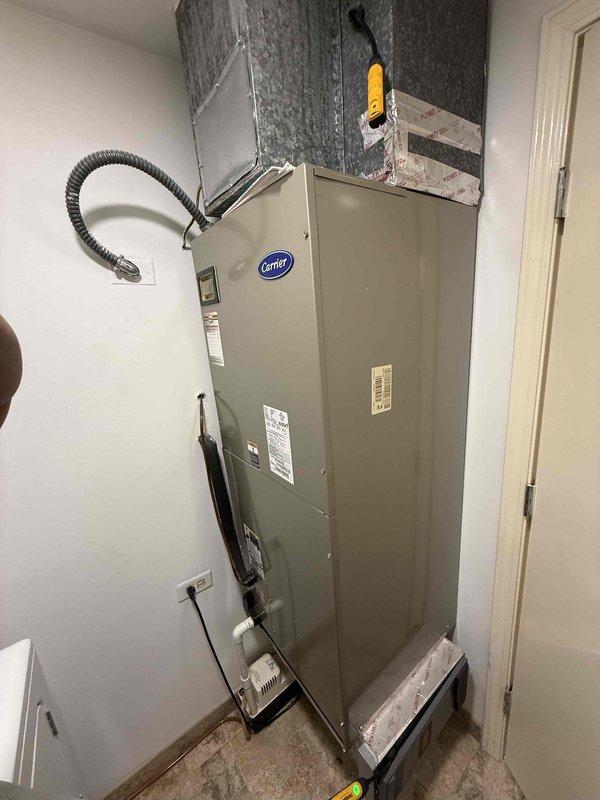 Completed annual cooling season clean and check maintenance on Carrier air handler system per Comfort Plan agreement. Performed standard inspection, cleaning, and system testing with all components operating within normal parameters. Scheduled return visit for fall heating season maintenance, with option for media filter upgrade to be determined by customer at that time.