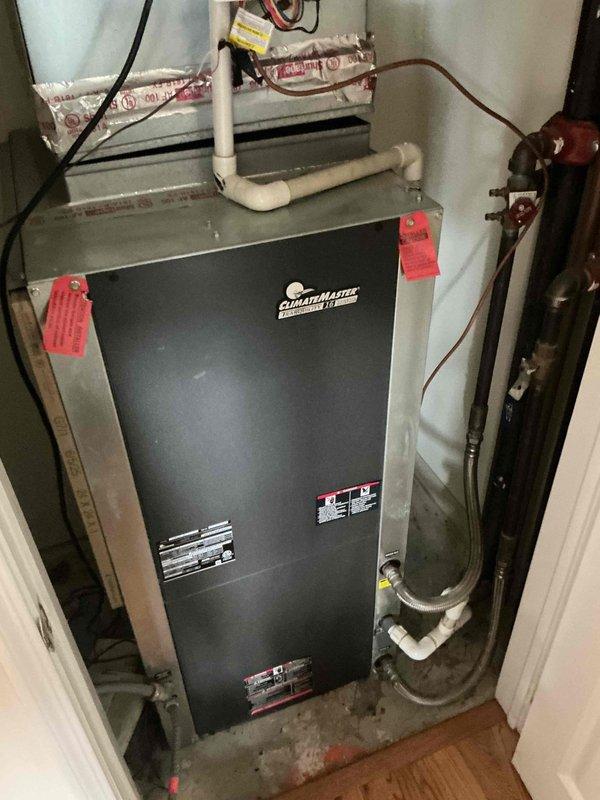 Responded to new customer no cooling complaint on ClimateMaster geothermal air handler system. Upon arrival, confirmed indoor fan operation but no cooling output on first seasonal startup. Performed diagnostic inspection and found failed contactor preventing compressor engagement. Removed defective contactor from unit, which showed signs of electrical wear and corrosion. Replaced contactor, verified proper electrical connections, and tested system operation. Unit restored to full cooling capacity with compressor engaging properly and delivering cold air as designed.