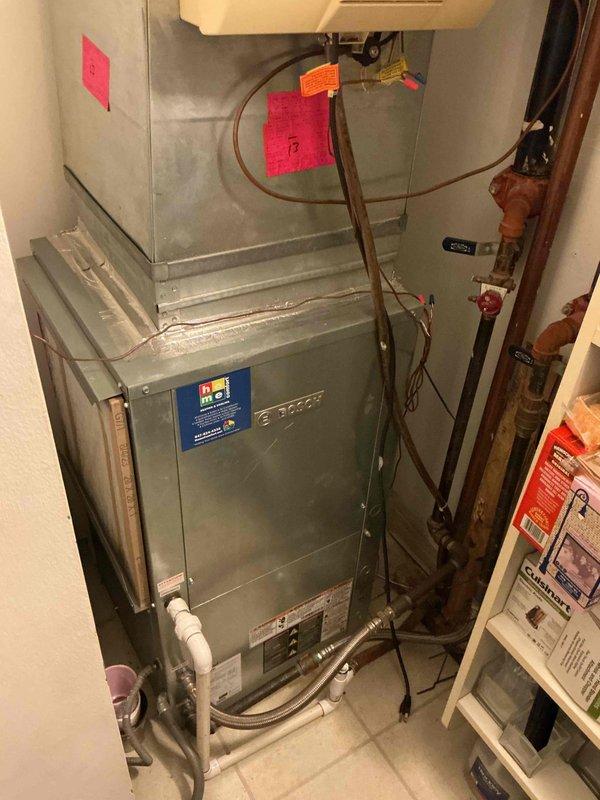 Completed comprehensive clean and check maintenance service on dual heat pump system as part of comfort plan renewal. Performed thorough inspection of all system components including air handler, refrigerant lines, condensate drainage, and electrical connections, with diagnostic temperature readings confirming proper operation at 58°F. All equipment tagged and documented, system operating within manufacturer specifications.