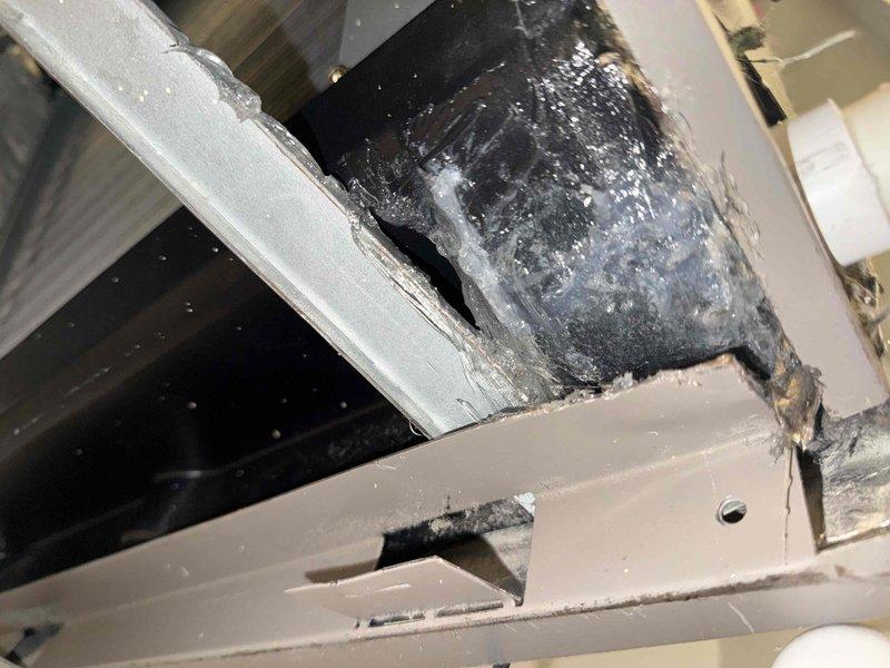 Responded to no cooling complaint and performed diagnostic evaluation of air conditioning system. Inspected HVAC components and identified deteriorated insulation on refrigerant line showing significant surface degradation and dust accumulation. Documented system conditions, inspected condensate drain piping configuration, and recorded all equipment information for service records.