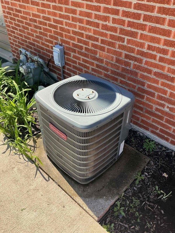 Completed comprehensive tune-up and preventive maintenance on two Goodman air conditioning systems. Performed detailed inspection of outdoor condenser unit including electrical components, capacitor testing (LDB65R 45/5μF dual run capacitor verified within specification), contactor operation, and refrigerant system evaluation. Both systems operational and running efficiently upon completion.