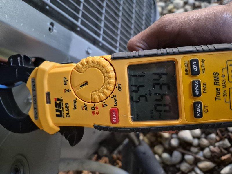Performed comprehensive clean and check maintenance on single air conditioning system per Comfort Plan agreement. Verified system operational status and conducted standard diagnostic measurements including electrical readings using digital clamp meter at outdoor condensing unit. All electrical parameters measured within normal operating range at 23.3 reading displayed during inspection. Completed visual inspection of outdoor unit components and surrounding area. System found operating properly with no immediate service needs identified during preventive maintenance visit.