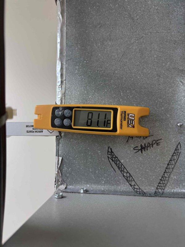 Completed annual air conditioning clean and check maintenance per comfort plan agreement. Performed comprehensive system inspection of outdoor condensing unit, verified proper operation of all components, and recorded temperature readings with digital instrumentation showing supply air temperature of 81.8°F. Unit found in good operating condition with no deficiencies noted during inspection.