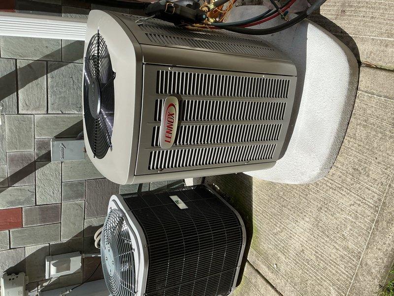 Completed full HVAC system replacement on second floor, removing existing air conditioning condenser and evaporator coil. Reclaimed all refrigerant from old system and disconnected obsolete equipment for proper disposal. Installed new Lennox 2-ton 15 SEER2 single-stage air conditioning condensing unit (Model EL15KC1-024-230) on fresh equipment pad at rooftop location and mounted new matching evaporator coil in attic space. Connected new equipment to existing copper refrigerant line-set, evacuated system to remove moisture and air, and charged with R454B refrigerant to manufacturer specifications. Performed complete system startup, operational testing, and safety inspection to verify proper performance. System now operational with 10-year parts warranty and extended labor coverage.