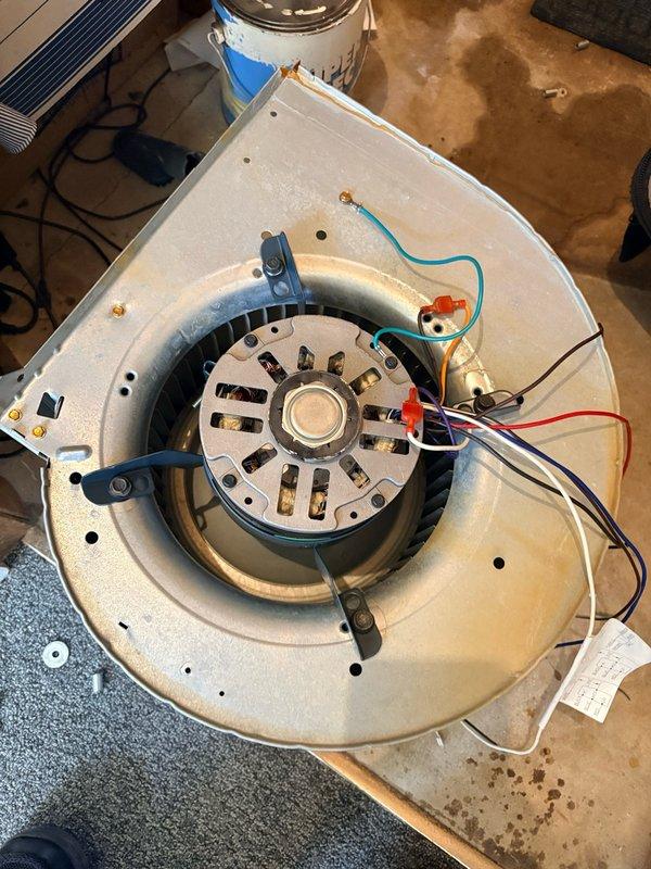 Replaced failed blower motor in commercial HVAC unit with universal replacement motor sourced from Johnstone Supply after initial incorrect part was provided. Removed existing blower assembly, installed compatible universal motor for ICP system, reconnected all electrical connections, and verified proper operation of control board and system components.