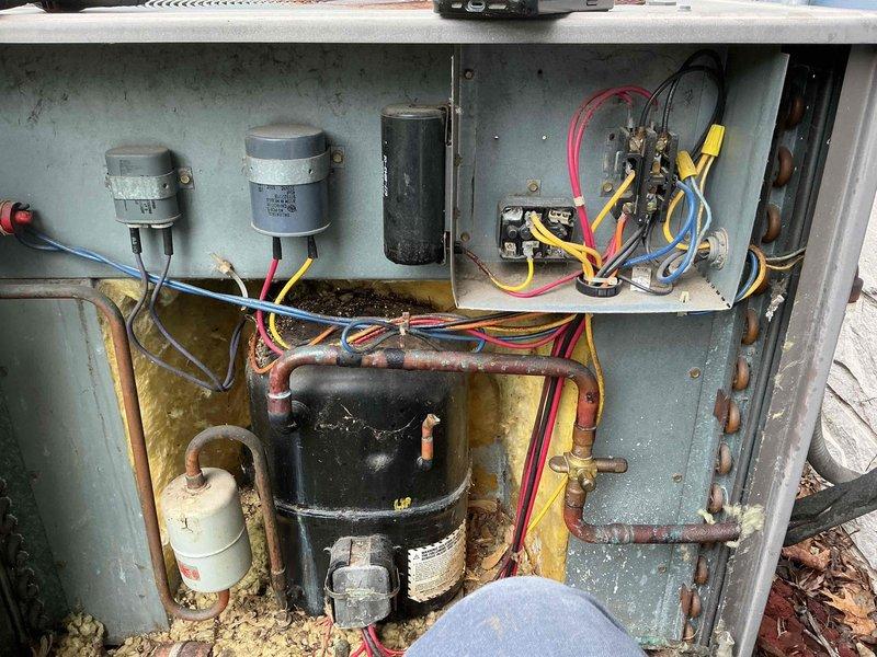 Performed comprehensive tune-up on single-zone HVAC system serving two-story residential structure. Completed full system inspection including condenser unit, evaporator coil, electrical components, and refrigerant lines. Noted significant oxidation and corrosion on copper refrigerant lines and aging of internal components consistent with system age. Verified proper operation of compressor, capacitors, contactor, and all electrical connections. Checked airflow and system performance parameters to ensure optimal cooling capacity within existing single-zone configuration limitations. Inspected ductwork and trunk line dampers to assess potential for seasonal adjustment to improve second-floor temperature distribution. Advised homeowner that while system is operating within normal parameters for its age and configuration, inherent limitations exist with single-zone system attempting to adequately condition two-story structure, particularly regarding second-floor cooling performance. Recomm