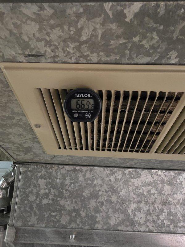 Completed comprehensive air conditioning tune-up on single system, including thorough inspection of electrical components, capacitor, contactor, and wiring connections within outdoor condensing unit. Verified system operation and measured supply air temperature at 65.8°F at interior register, confirming proper cooling performance and system functionality.