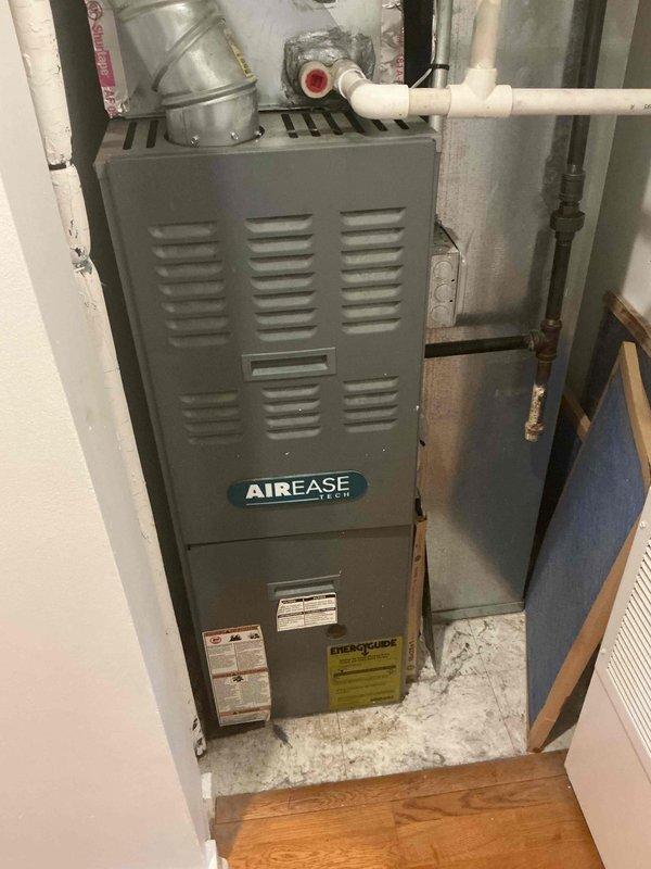 Completed comprehensive Comfort Plan clean and check maintenance on single HVAC system including AirEase furnace and outdoor condensing unit. Performed full system inspection, verified electrical connections and controls, measured refrigerant pressures at service valves, documented equipment information and serial numbers per protocol, and confirmed proper operation of both heating and cooling components.