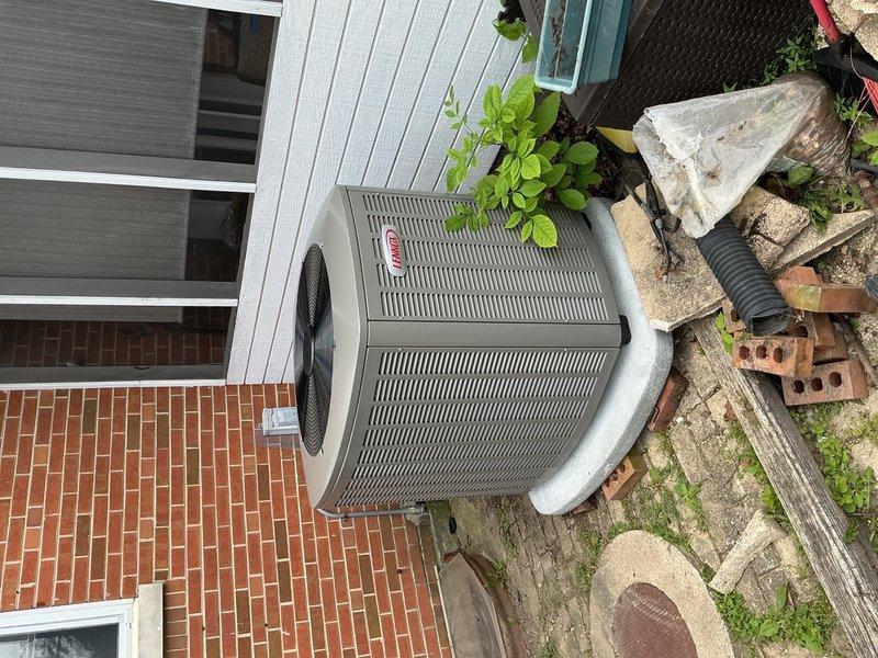 Completed full HVAC system replacement including reclamation of existing refrigerant from old condenser, coil, and copper line-set. Disconnected and properly disposed of existing air conditioning equipment. Installed new Lennox 3.5 ton 16 SEER2 single-stage air conditioning condensing unit (Model EL16KC1-041-230) on new pad with pea gravel for proper leveling. Installed new evaporator coil matched to new system and connected to existing copper refrigerant lines. Evacuated system to remove moisture and air, then charged with R454B refrigerant to manufacturer specifications. Installed refrigerant detection system to existing furnace for safety compliance with A2L refrigerant requirements. Upgraded return air ductwork with larger sizing and installed new 16" x 20" x 1" filter rack for improved airflow and filtration. Performed complete system start-up, testing, and adjustment of all equipment to ensure proper operation. Conducted comprehensive safety inspection upon completion. System is 