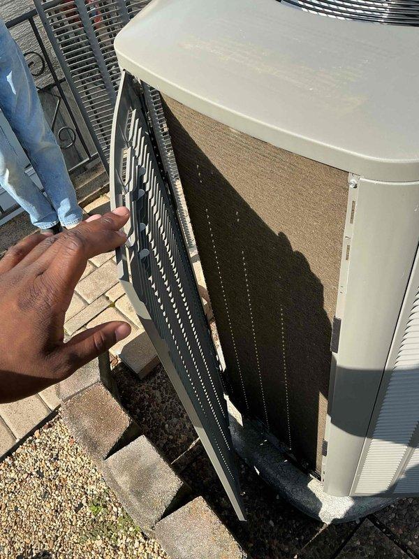 Completed annual air conditioning clean and check maintenance per service comfort plan on single system. Performed comprehensive inspection of outdoor condensing unit, verified proper electrical operation with amp draw readings showing 0.59 amps, cleaned condenser coil, checked refrigerant levels, and confirmed unit operational status. System operating within normal parameters with no deficiencies noted at time of service.