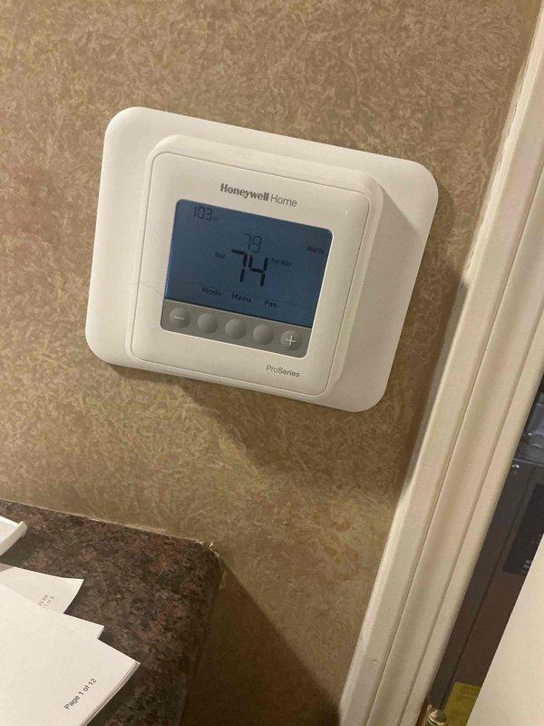 Completed comprehensive Comfort Plan maintenance inspection on three heat pump systems in residential apartment unit. Performed clean and check procedures on all three systems including inspection of indoor air handlers, refrigerant line sets, and thermostat controls. Verified Honeywell Home ProSeries thermostat operation and confirmed proper temperature readings and system response. Inspected furnace units, ductwork connections, and plenum assemblies in mechanical closet. Checked refrigerant lines with insulation for proper installation and condition. All three heat pump systems operating within normal parameters with no immediate service needs identified.