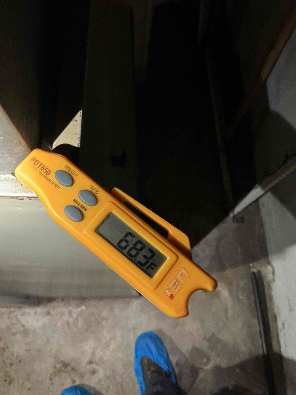 Completed spring preventive maintenance and clean and check service on outdoor air conditioning condensing unit per comfort plan agreement. Performed comprehensive system inspection, cleaned condenser coil, verified electrical connections, checked refrigerant pressures, measured supply air temperature at 69.9°F confirming proper cooling operation, and documented equipment condition with photos.
