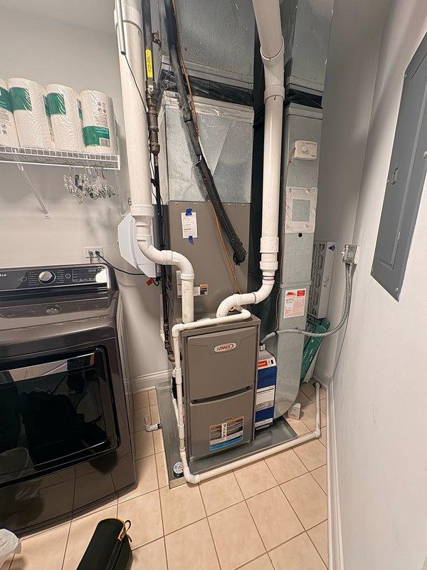 Completed comprehensive spring maintenance inspection on single-zone Lennox HVAC system per comfort plan agreement. Performed thorough clean and check procedures on indoor furnace unit and outdoor condensing unit, including inspection of all mechanical and electrical components. Verified proper operation of inverter control board, examined circuit connections and wiring integrity, checked capacitor function, and confirmed all safety controls operating within manufacturer specifications. System tested successfully with all components functioning properly and ready for cooling season operation.