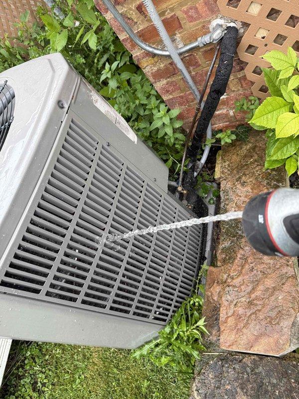 Completed Comfort Plan Clean and Check maintenance on single HVAC system. Performed comprehensive inspection and cleaning of outdoor condenser unit, including coil cleaning with pressure washing equipment to remove debris and vegetation buildup. Inspected indoor heating system components, verified proper operation of circulator pumps, control board functionality, and electrical connections. Noted that access panel was damaged and dislodged during recent storm; secured unit for continued safe operation.
