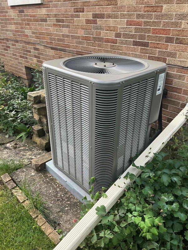 Completed annual clean and check maintenance on residential air conditioning system per service comfort plan. Performed comprehensive inspection of outdoor condenser unit, verified proper operation of all components, and documented system temperatures with supply air reading of 54.1°F indicating adequate cooling performance.