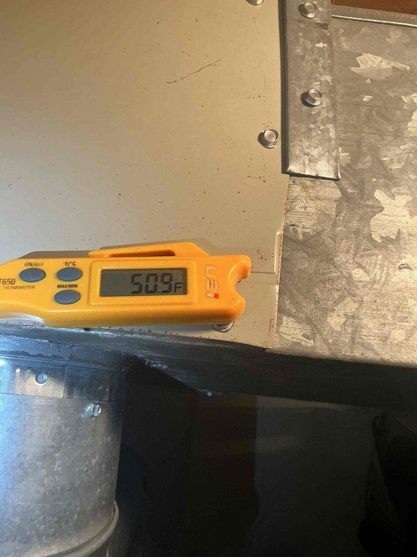 Completed spring preventative maintenance on Trane air conditioning system per comfort plan agreement. Performed comprehensive clean and check procedures including temperature diagnostics, with supply air temperature verified at 50.5°F. Inspected furnace cabinet, ductwork connections, and overall system operation to ensure proper functionality for the cooling season.