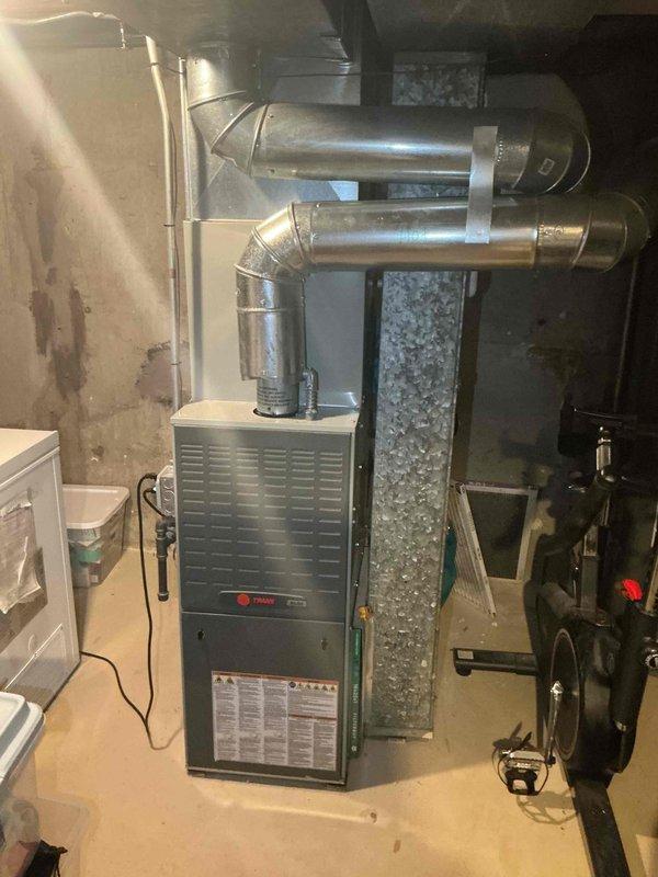 Completed spring preventative maintenance on Trane air conditioning system per comfort plan agreement. Performed comprehensive clean and check procedures including temperature diagnostics, with supply air temperature verified at 50.5°F. Inspected furnace cabinet, ductwork connections, and overall system operation to ensure proper functionality for the cooling season.
