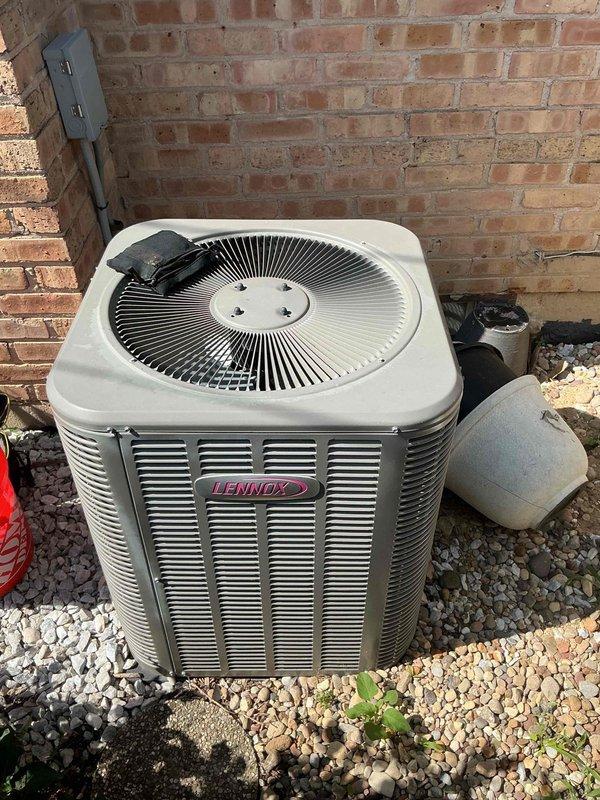 Responded to no cooling complaint on Lennox air conditioning system from 2015. Upon inspection, found severely clogged air filter restricting airflow to system. Replaced dirty air filter and verified outdoor condenser unit operational with proper fan operation and compressor function. System restored to cooling operation, and recommended monitoring for previously noted refrigerant behavior issues and furnace control board concerns documented in prior service history.