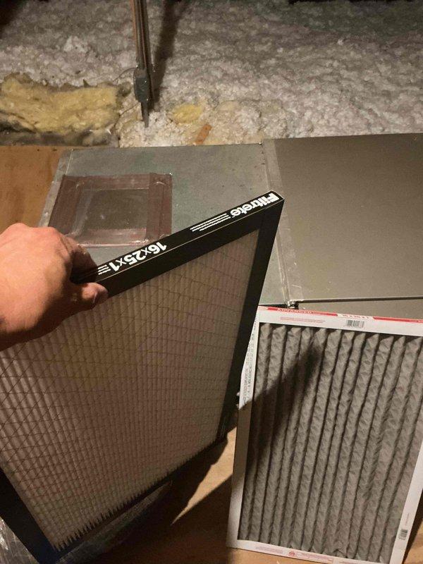 Responded to no cooling call on residential air conditioning system. Upon arrival, found unit not operating due to failed capacitor. Inspected outdoor condensing unit and confirmed capacitor failure through visual inspection and electrical testing. Replaced defective capacitor with new component and restored system to proper operation. Additionally, replaced dirty 16x25x1 air filter at attic access point, as unit had not received regular maintenance. Tested system operation and verified proper cooling function. Discussed importance of routine maintenance to prevent future breakdowns and recorded all equipment information for service records.