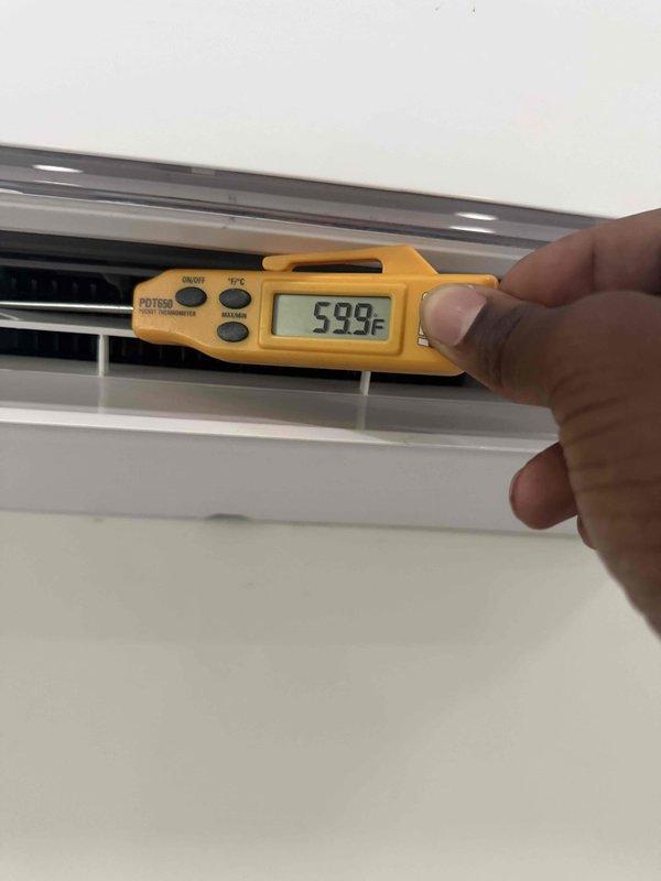 Completed preventive maintenance tune-up on two Klimaire ductless mini-split systems. Performed thorough cleaning of both indoor air handler units, including evaporator coils, blower wheels, and air filters. Verified system operation and measured supply air temperature at 59.9°F, confirming proper cooling performance. Both units operating within normal parameters with no deficiencies noted.