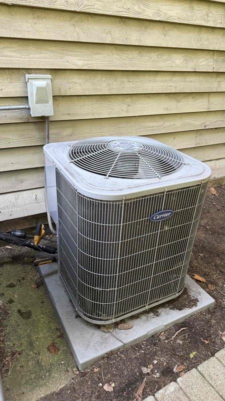 Responded to no cooling complaint on Carrier condensing unit. Upon arrival, confirmed compressor operation but inadequate cooling performance. Diagnosed failed dual-run capacitor causing reduced system efficiency and inability to maintain proper cooling cycle. Replaced defective capacitor with new Titan Pro TRCFD455 unit, restoring proper electrical values to compressor and condenser fan motor. Verified system operation, confirmed proper amperage draw, and tested cooling performance. Unit now operating within manufacturer specifications and delivering cold air as designed.