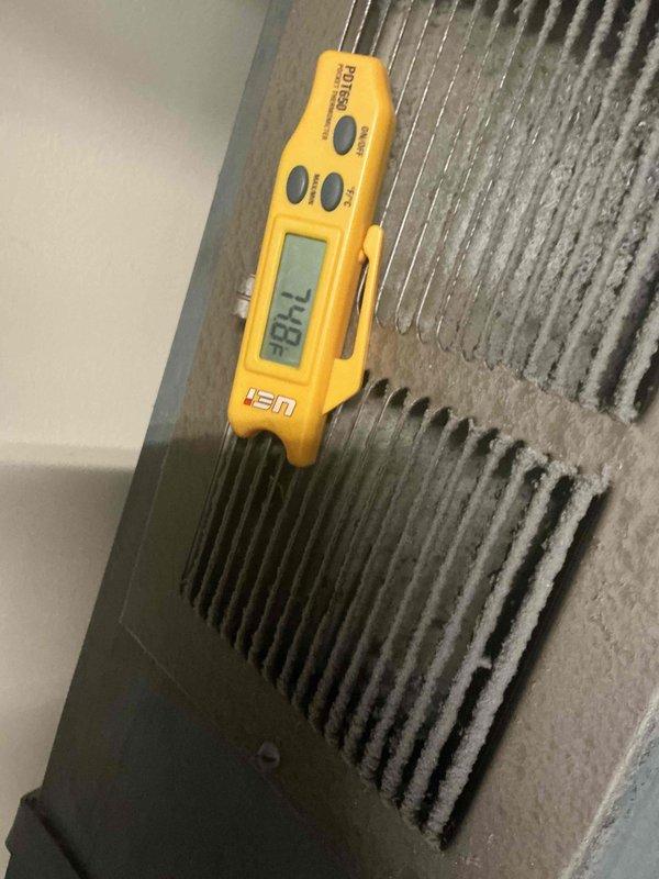 Responded to no cooling call on Lennox outdoor unit less than 10 years old. Upon arrival, verified thermostat settings, checked filter condition, and confirmed breaker status. Measured supply air temperature at return air grille using digital thermometer to establish baseline readings. Inspected outdoor condensing unit on concrete pad, noting unit condition and operational status. Performed system diagnostics to identify root cause of cooling failure. Documented equipment nameplate information and system specifications for service records.