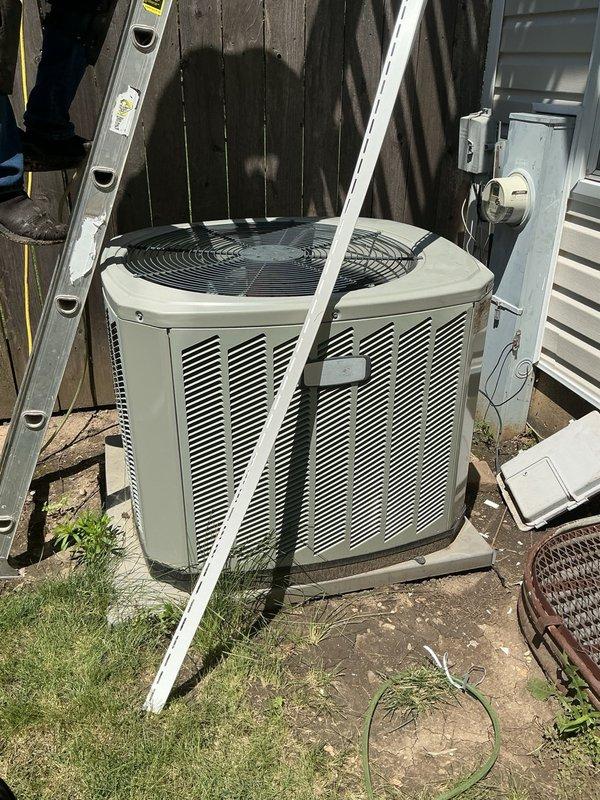 Responded to no cooling complaint on residential air conditioning system. Upon arrival, confirmed indoor fan motor was not operating when thermostat called for cooling. Inspected outdoor condenser unit and verified compressor was not running. Checked electrical disconnect and confirmed power supply to unit. Removed thermostat cover to inspect wiring connections and found loose wire terminal at thermostat base. Secured all thermostat connections and verified proper voltage at equipment. Tested system operation and confirmed both indoor blower and outdoor condenser now cycling properly with adequate airflow and cooling output restored.