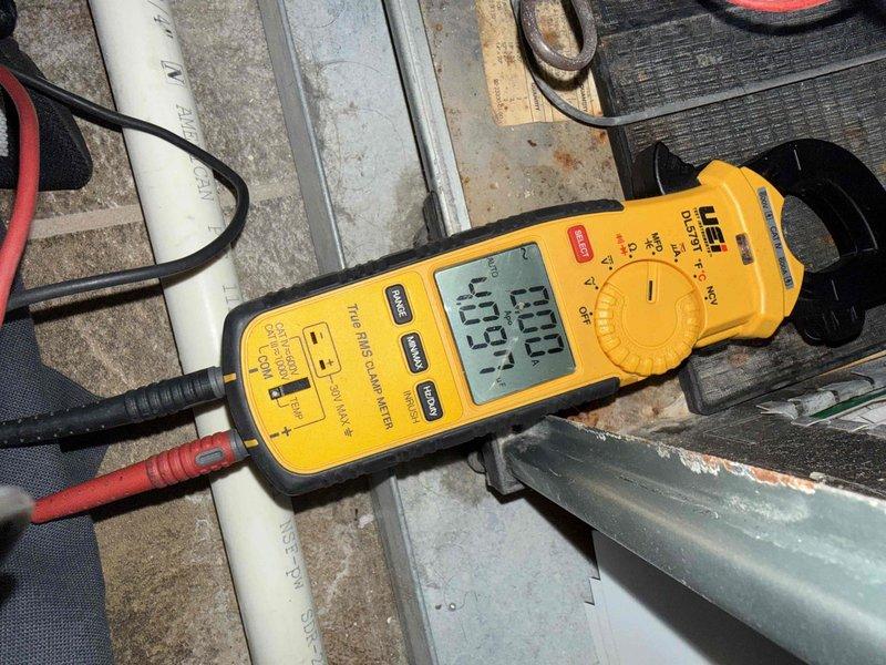 Performed comprehensive clean and check maintenance on one air conditioning system per service contract plan. Conducted electrical diagnostics using digital multimeter and clamp meter, recording voltage readings of 103.9V and amperage draw of 24.18A to verify system performance and proper operation of all components.